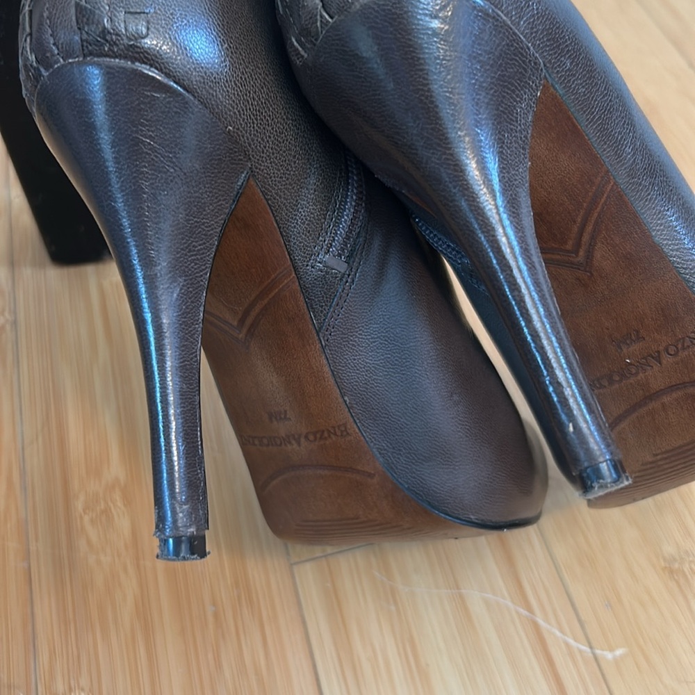 Enzo Angiolini Brown Leather Whipstitch Trim Ankle Boots Women’s 7.5 - Picture 6 of 12